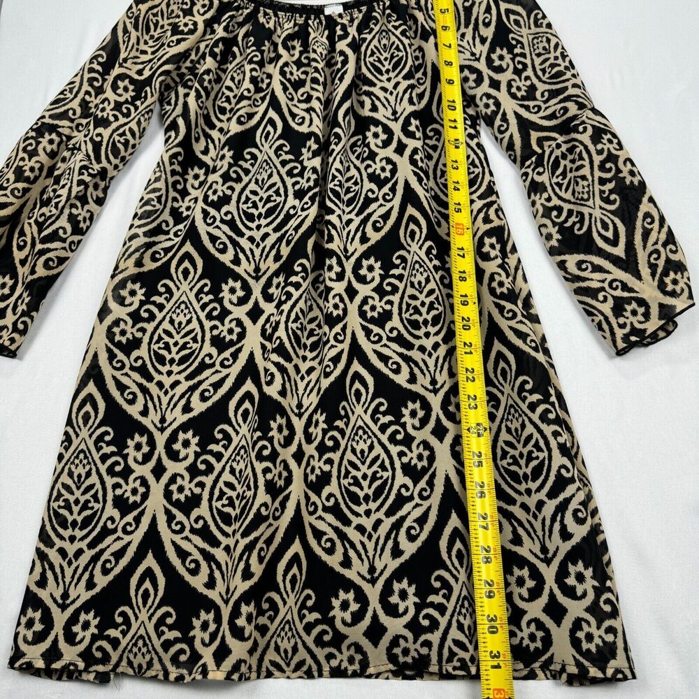 2B Together Sheer Bell Sleeve Tunic Dress Black Tan Women Size Small Long Sleeve - Picture 10 of 11